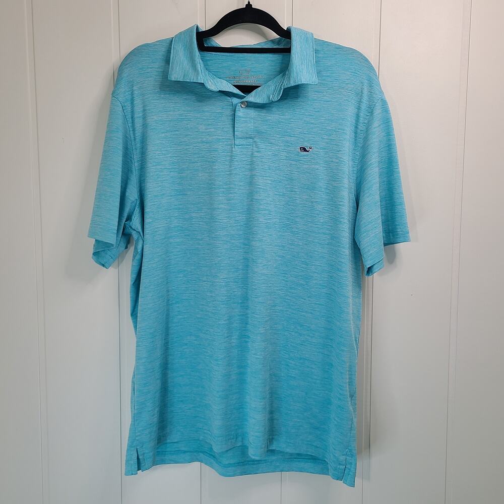Vineyard Vines Men's Bradley Stripe Sankaty Polo Performance Fabric Blue Large